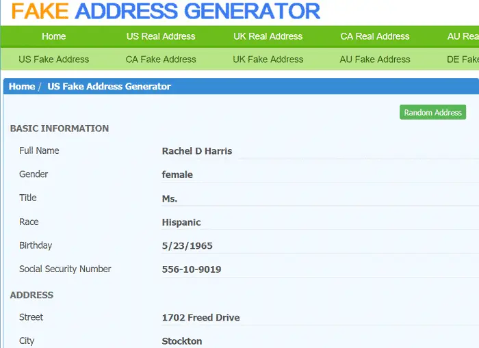 Fake Address Generator.