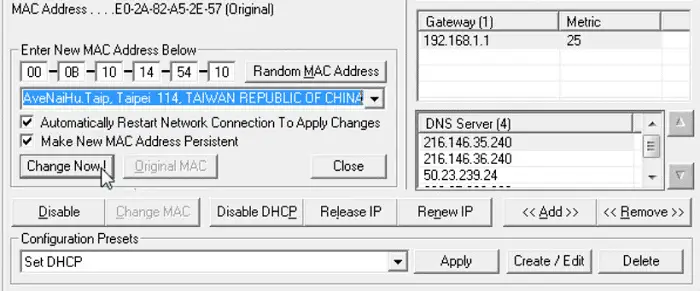 Change MAC address