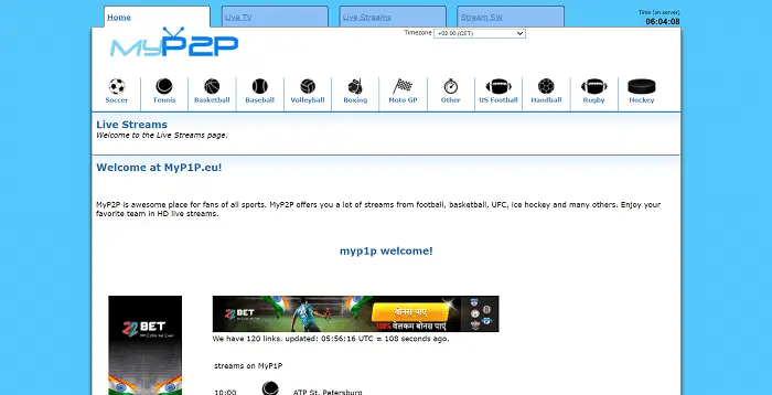MyP2P- free sports streaming website