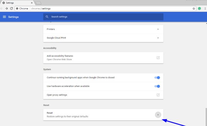 reset browser setting