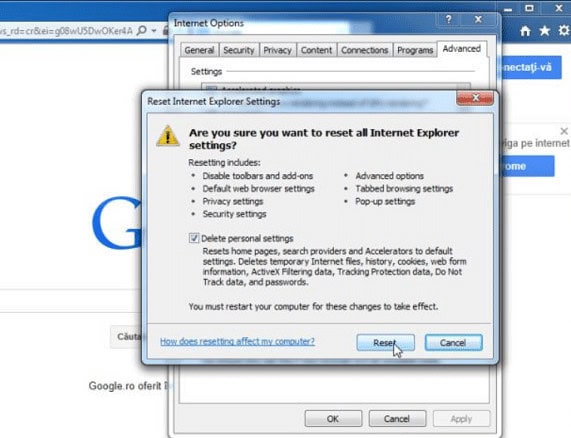 resetting your browser settings