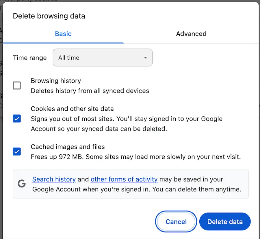 Delete browsing data