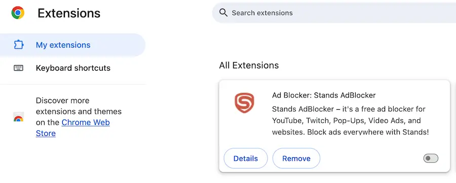 Disable browser extension