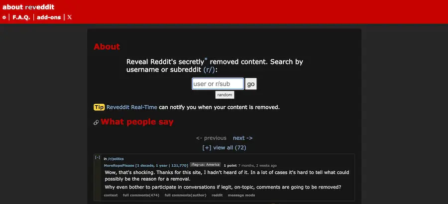 Reveddit access deleted comments