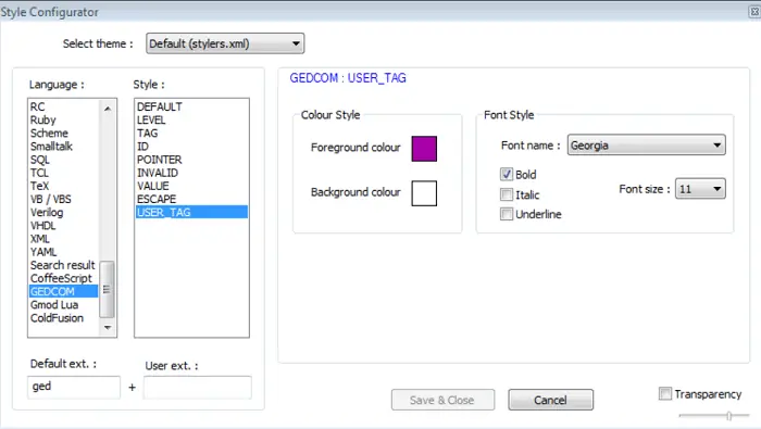 Gedcom Lexer Plugin for Notepad +