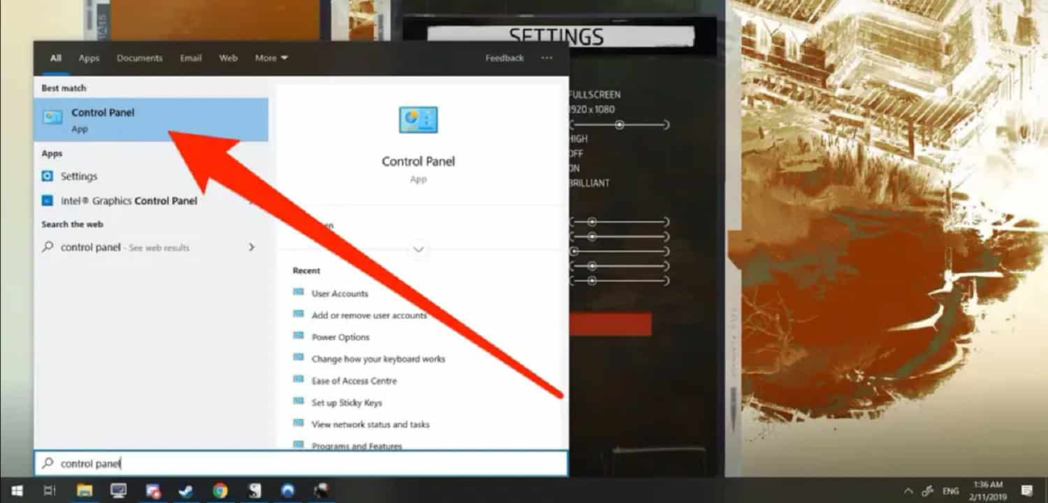 search control panel