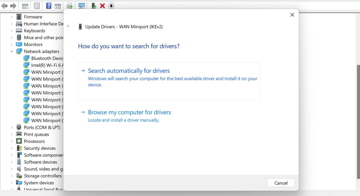 search for drivers options