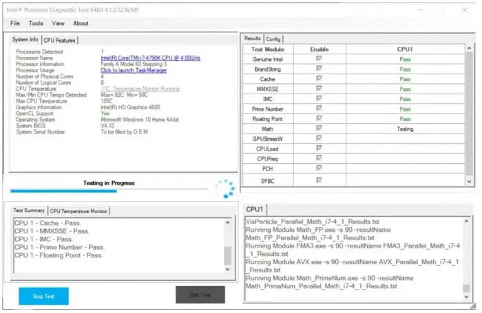 intel processor diagnostic tool