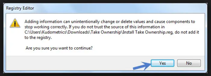 Registry Hack using InstallTakeOwnership.reg file