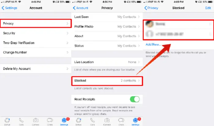 check blocked whatsapp contacts iphone