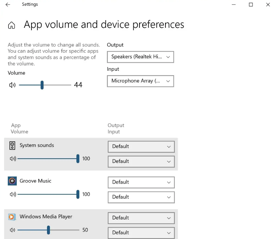 volume and device preferences