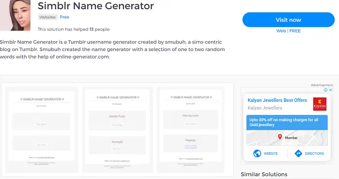 Simblr Username Generator