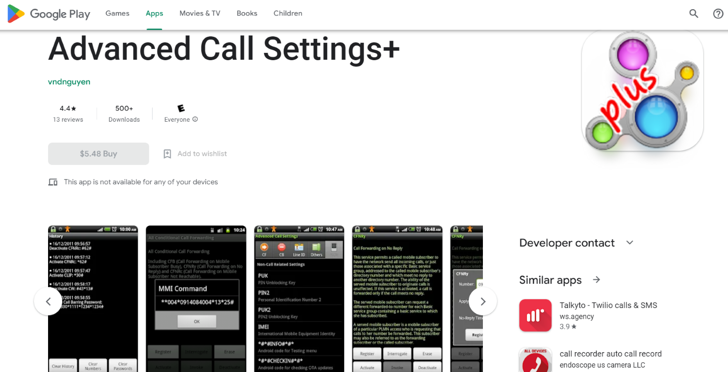 advanced call settings app