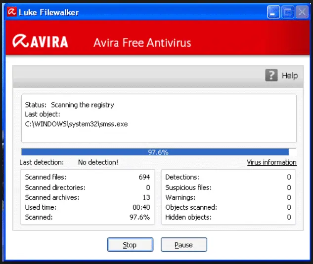 Сканирование с помощью Avira