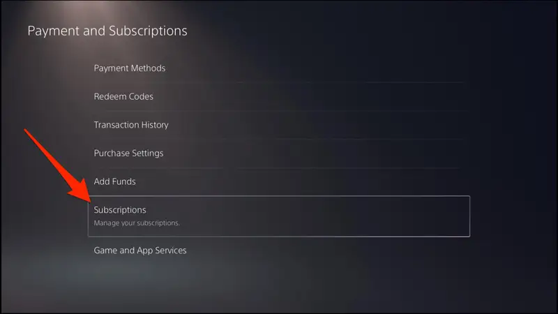 subscriptions in ps5 settings