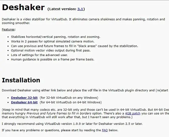 DeShaker Video Stabilizer Software
