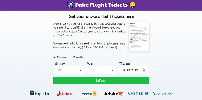 fake flight tickets
