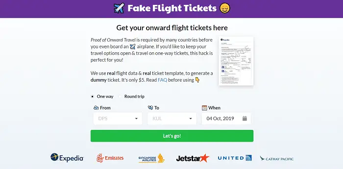 fake flight tickets