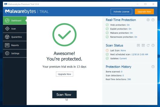 Malwarebytes Scan Now