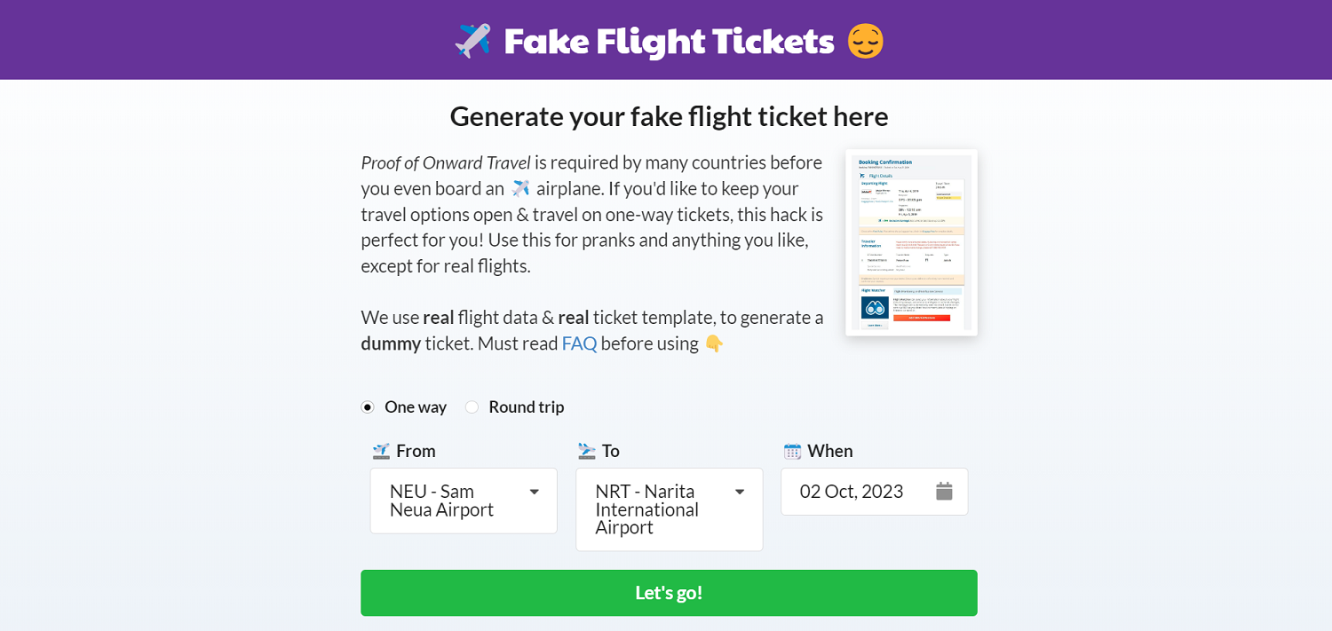 fake flight details