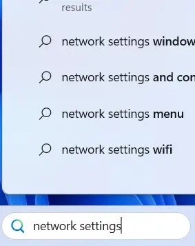 network settings on start menu