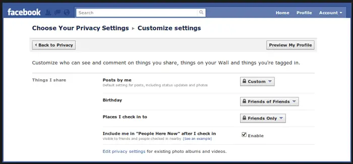 Customize your Privacy Settings