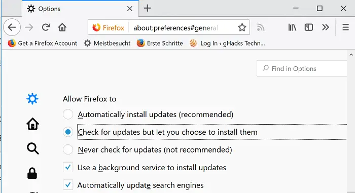 Check for Updates FireFox