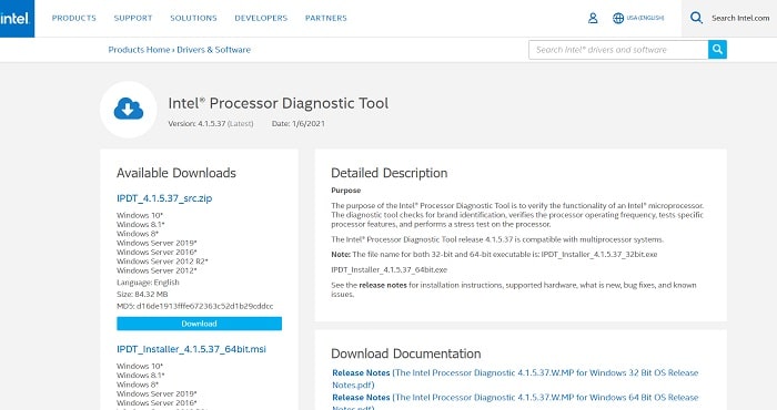 intel processor diagnostic tool