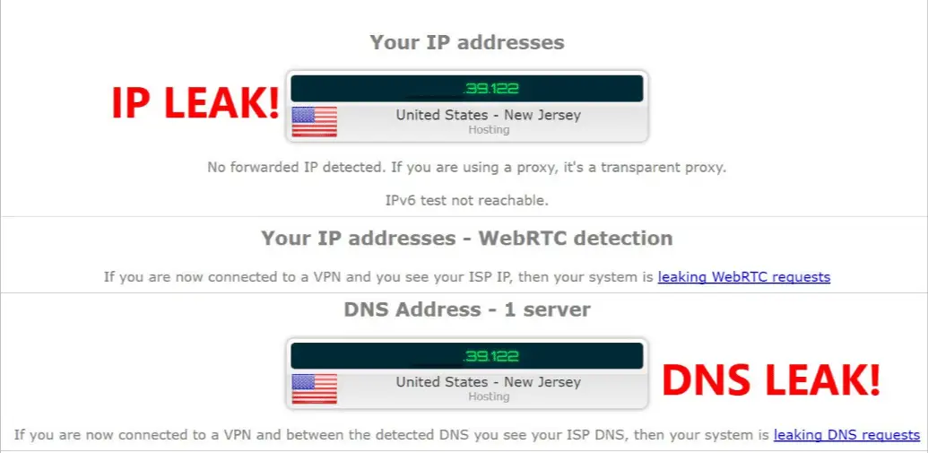 IP address leaking from the VPN Test