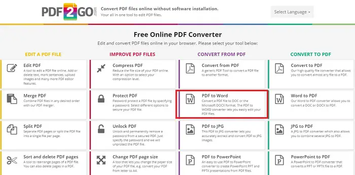 pdf2go convert pdf