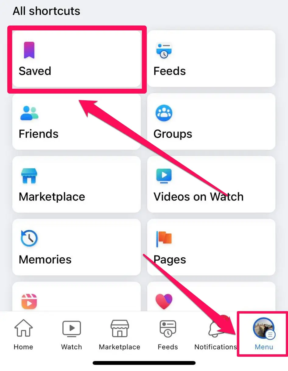 saved option in facebook app