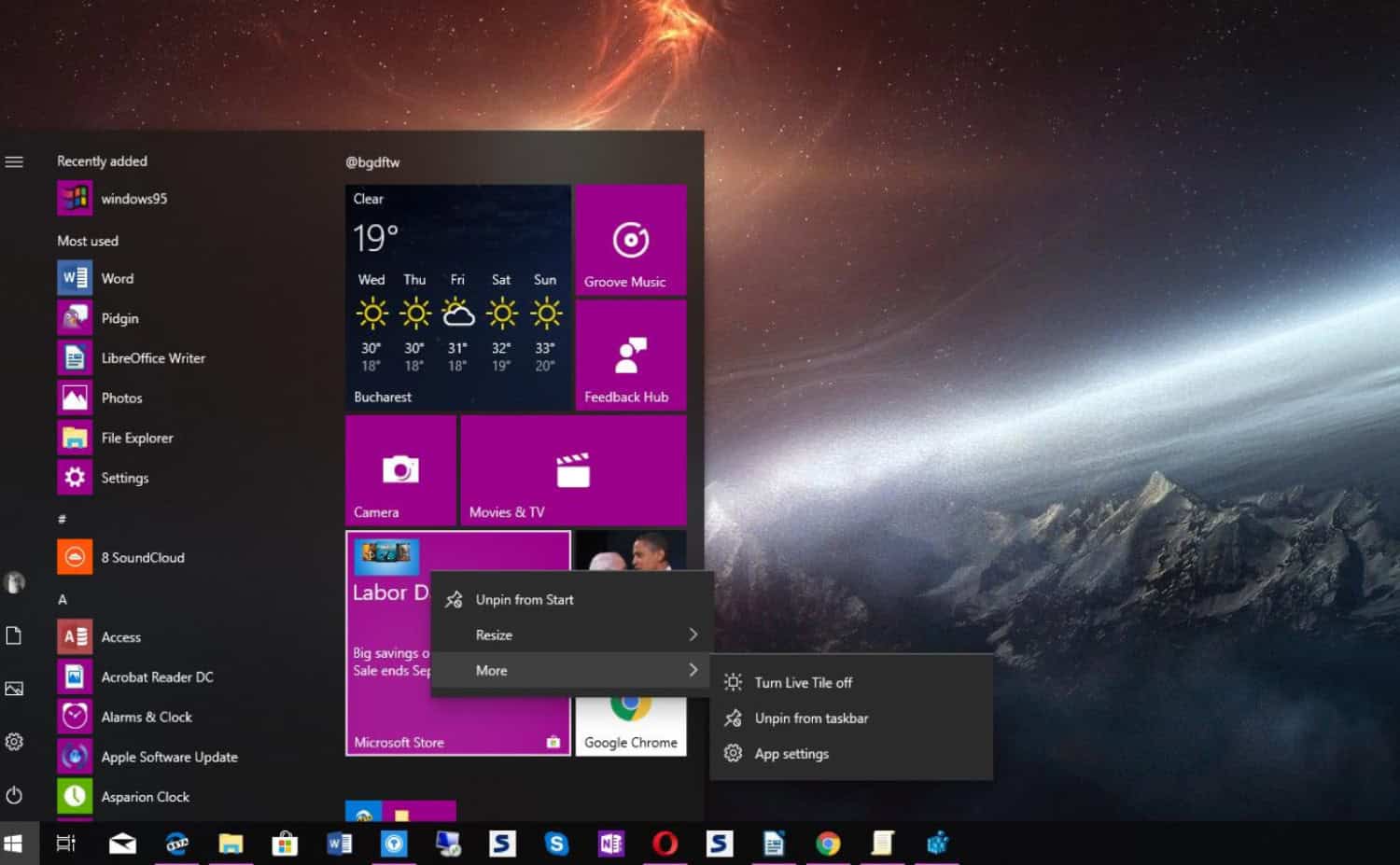start menu