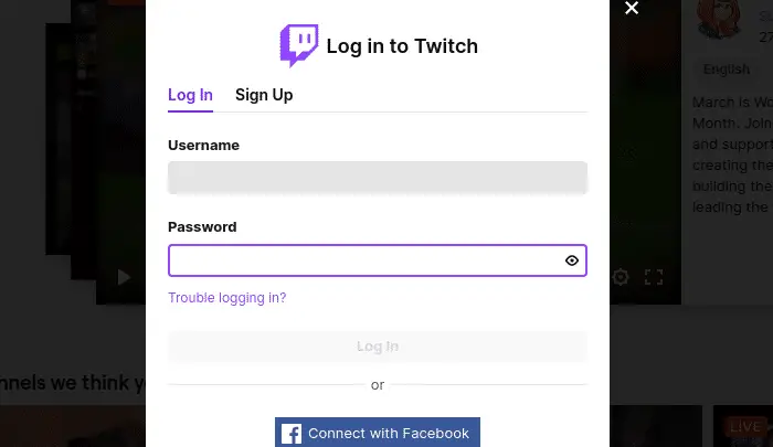 twitch password and login