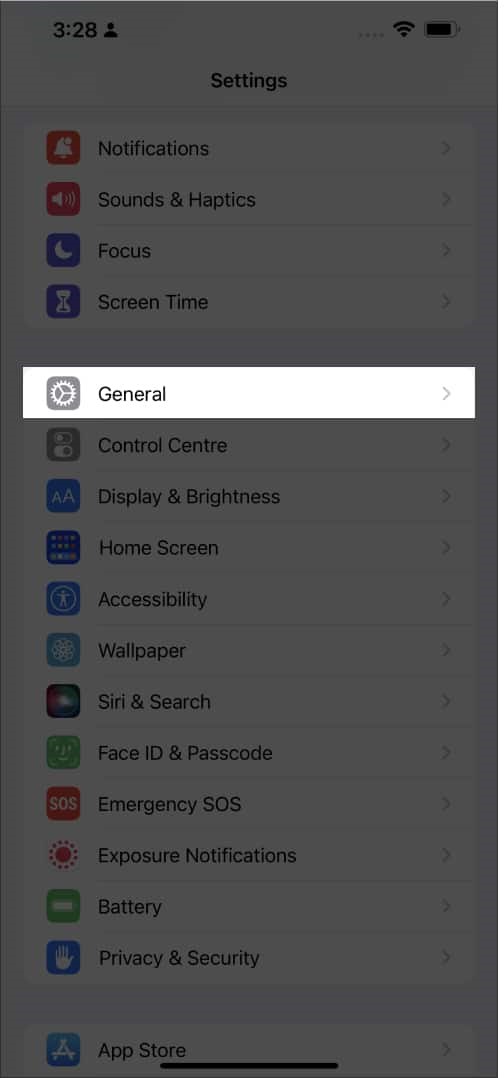 general option in iphone settings