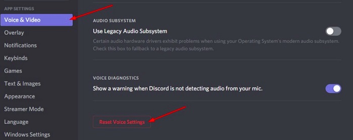 reset voice settings