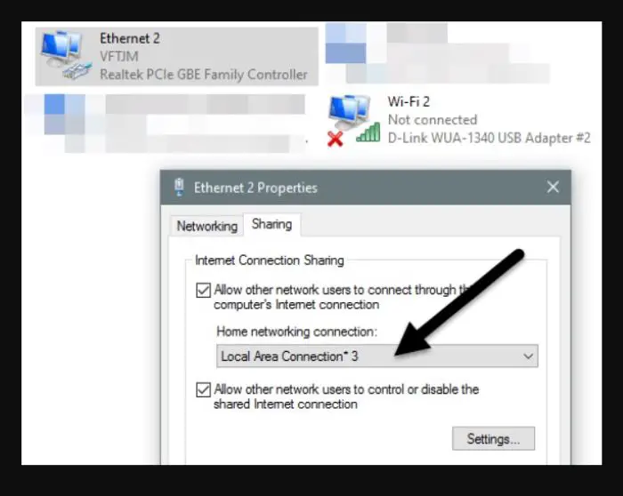 allow network users to connect using my computer's internet connection