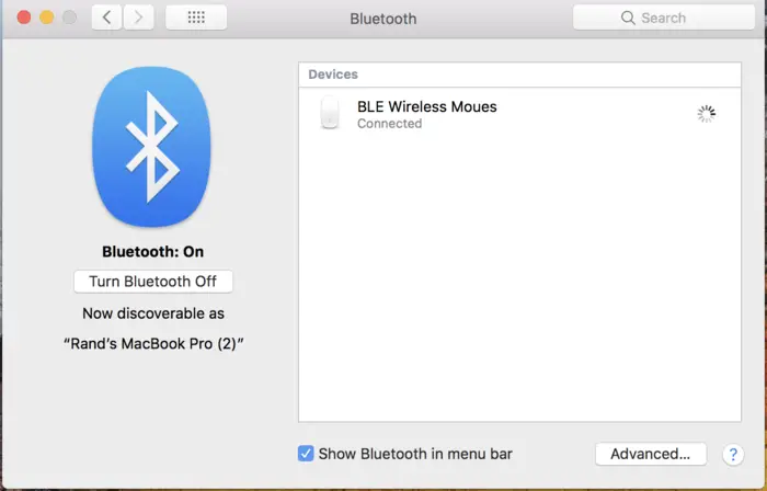 bluetooth mouse on mac system