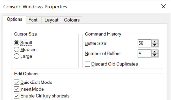 command prompt properties options