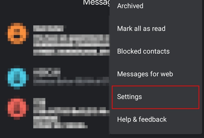 settings on google messages app