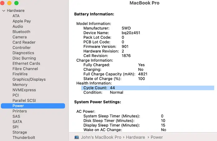 battery health of your macbook pro