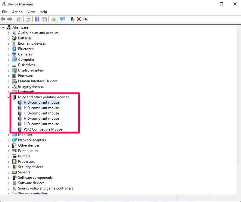 mouse settings in device manager