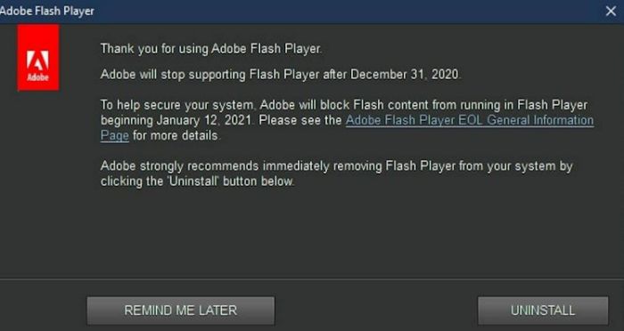 EOL of Adobe Flash Player