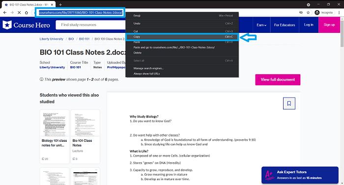 how to download documents from coursehero for free
