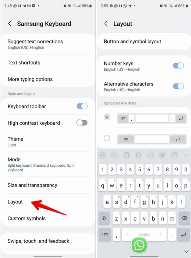 samsung keyboard style and layout