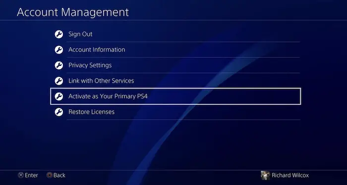 activate primary ps4