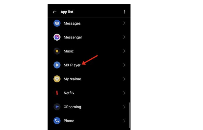 mx player in app list
