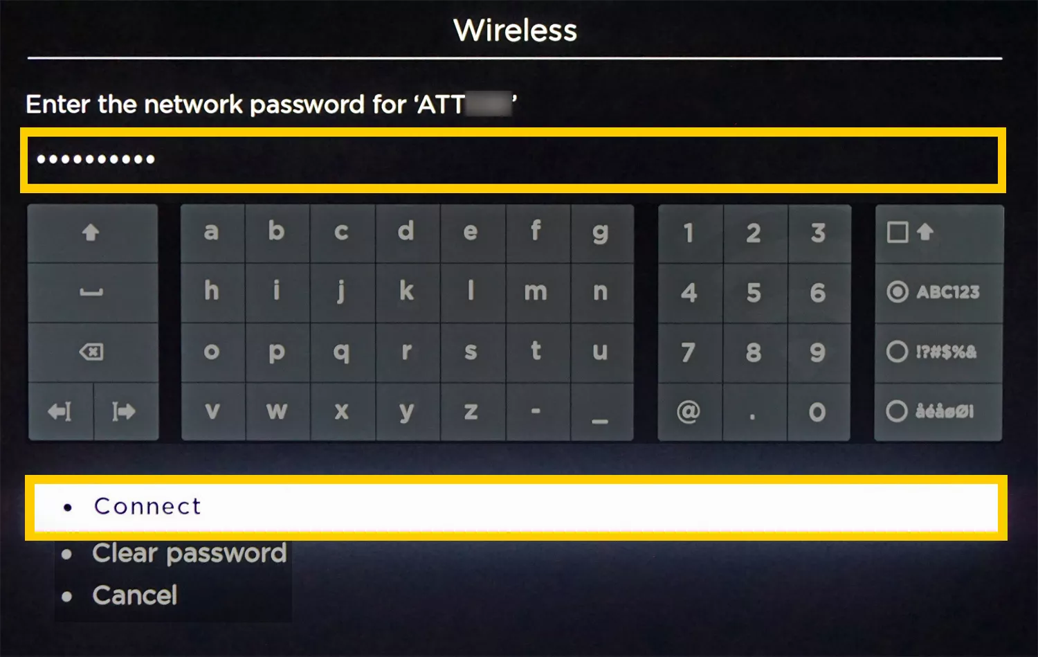 enter password of wifi in roku tv