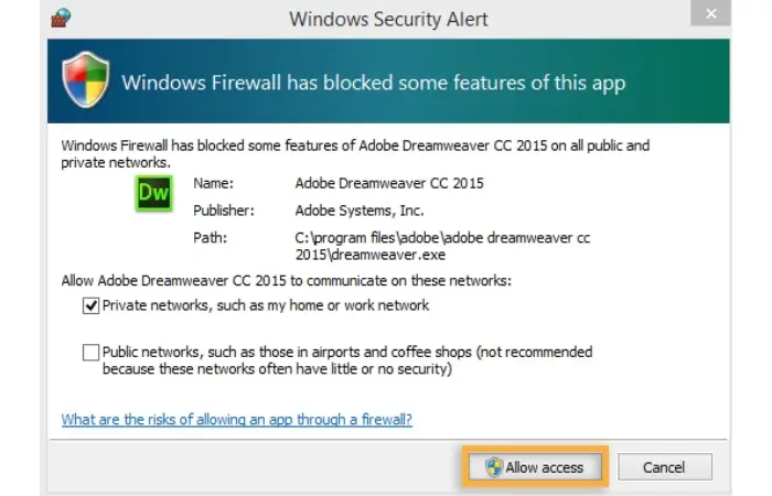 allow acess windows firewall