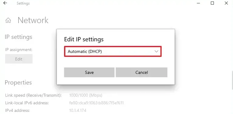 set ip setting automatic