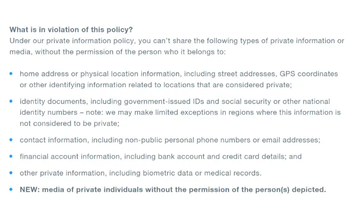 twitter private information policy